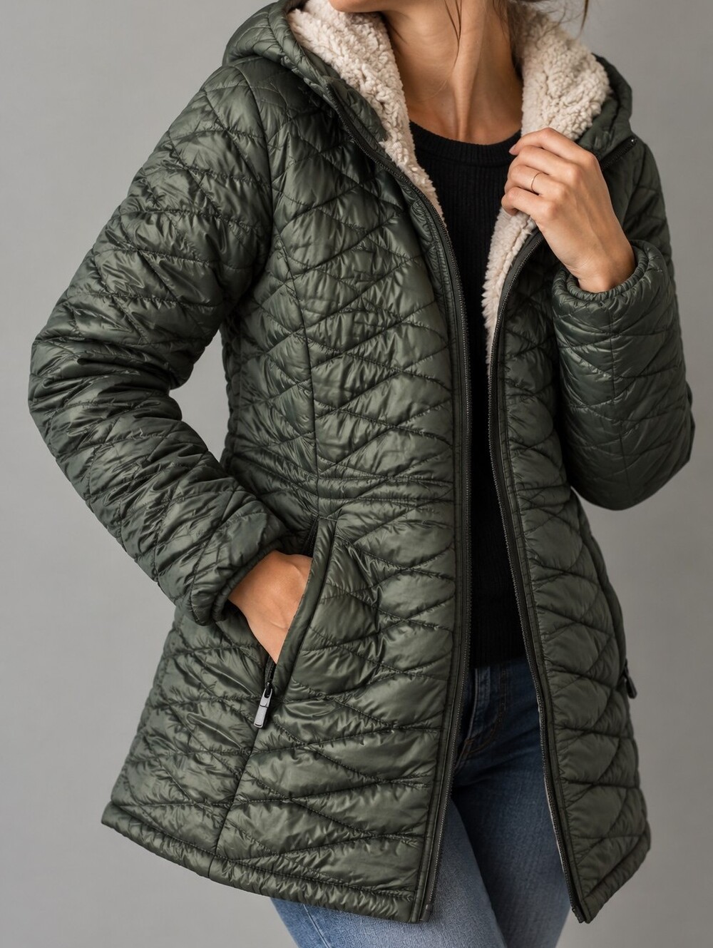 Steve Madden Glacier Shield Olive Green Quilted Faux Fur Parka Womens Size Small